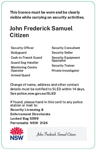 Back of the new NSW security licence card