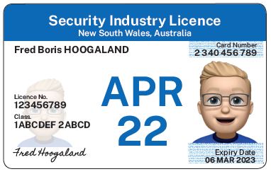 Front of NSW security licence card 2022-23