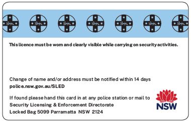 Back of NSW security licence card 2022-23